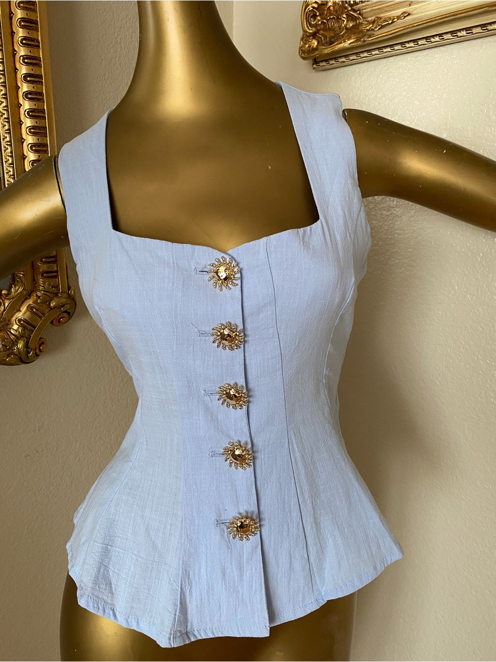 Commense Button Down Peplum Top - Picture 3 of 10